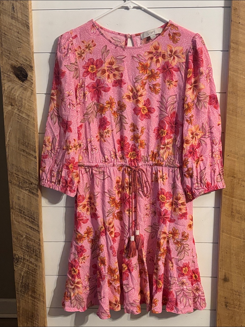 LOFT Pink Floral Midi Dress